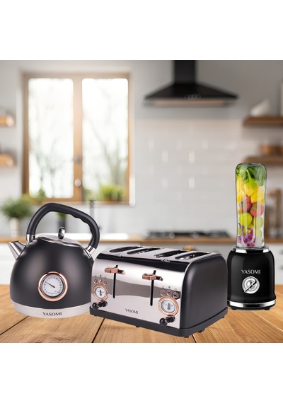 Yasomi Premium Kahvaltı Seti Su Isıtıcı Kettle + Smoothie Blender + Ekmek Kızartma Makinesi Siyah