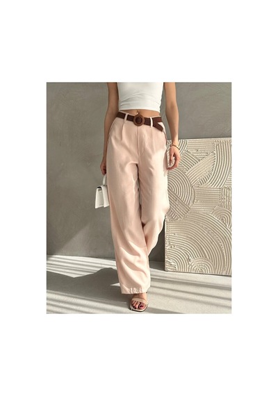 Nido Moda Beli Kemerli Keten Pantolon Bej