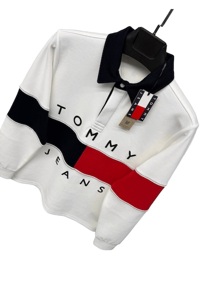Tommy Jeans Yarım Fermuarlı Dik Yaka Sweatshirt Ekru - Krem
