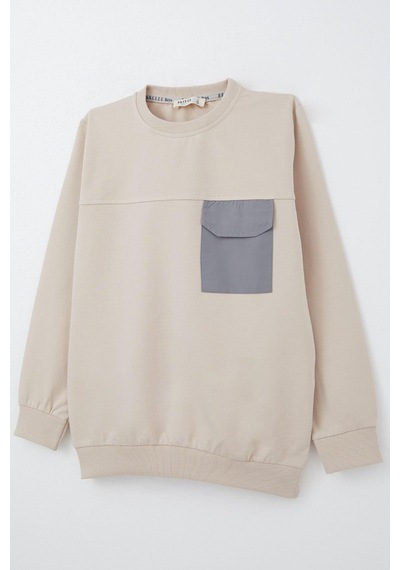 Breeze Erkek Çocuk Sweatshirt Kapaklı Cep Detaylı 6-12 Yaş, Bej Bej
