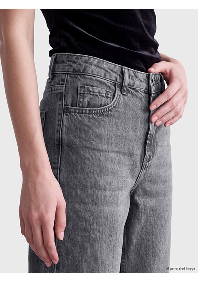 Lcw Jeans Gri Crop Flare Kadın Jean Pantolon