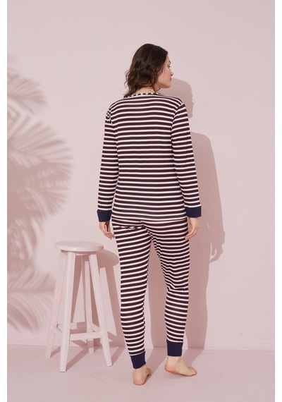 Siyah İnci Pamuklu Örme Pijama Takım 24240156 Çok Renkli