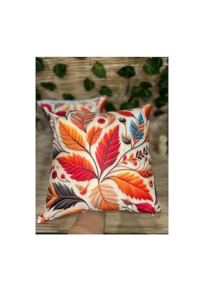 Tr 3d Dijital Baskı Sonbahar Yaprakları Temalı Kırlent Kılıfı, 43x43 Cm, Çok Renkli, 2'li Set Genel