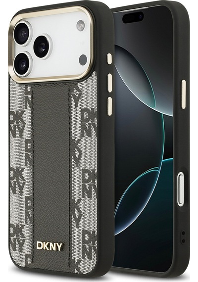 Apple Uyumlu iPhone 17 Pro Max  Kılıf Dkny Lisanslı M-safeli 3d Yazılı Checkere Pattern Kapak Siyah Siyah