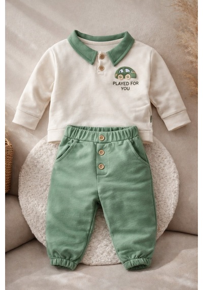 Uğur Bebe Erkek Bebek Polo Yaka 2 Li Takım Uzun Kollu Üst Ve Lastikli Pantolon %100 Pamuk Ekru Yeşil Ekru Yeşil Uğur Bebe Erkek Bebek Polo Yaka 2 Li Takım Uzun Kollu Üst Ve Lastikli Pantolon %100 Pamuk Ekru Yeşil Ekru Yeşil