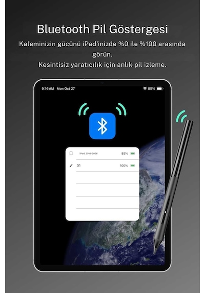 Metapen Apple Uyumlu iPad Air 11 İle Uyumlu Profesyonel Avuç İçi Red Ve Eğim Duyarlı Bluetoothlu Tablet Kalemi Siyah