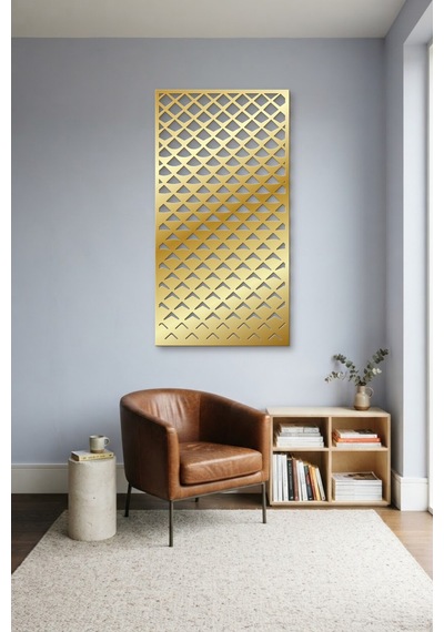 Pul Dekoratif Panel Metal Duvar Tablosu - Duvar Sanatı - Duvar Dekoru - Altın