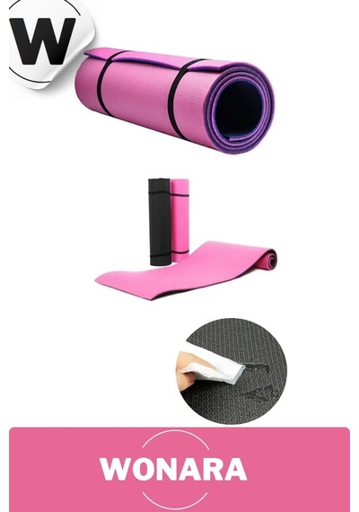 Pratik Taşıma Askılı Kaymaz Yüzeyli Çift Yönlü Fitness Yoga Matı Kamp Çadır Spor Minderi 183x61 Cm Pembe