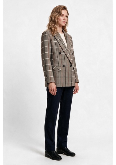 Marsel&leon Marsel Leon Kadın Kruvaze Çizgili Balıksırtı Blazer Ceket Kahve