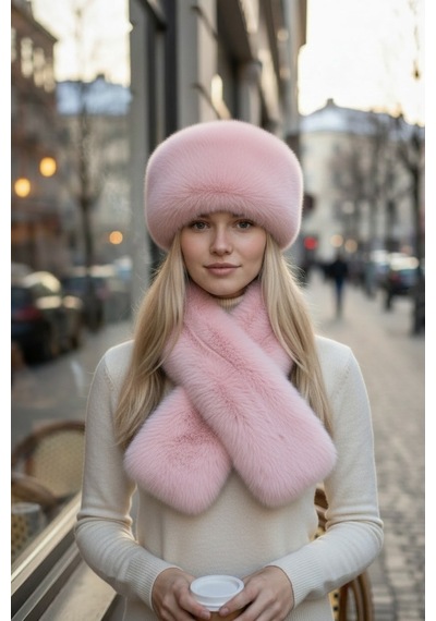 Givoria Kadın Kürklü Atkı Ve Kalpak Şapka Takımı Rus Slav Tarzı Kışlık Peluş Eskimo Set Pembe Pembe