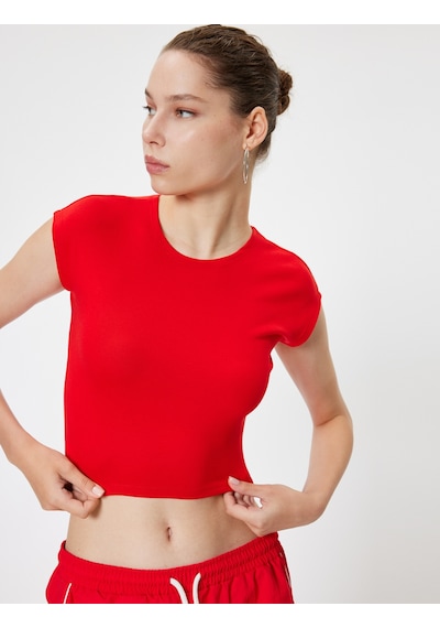 Koton Basic Tişört Kap Kol Bisiklet Yaka Modal Karışımlı Slim Fit Kırmızı 5wal10291ık Kırmızı