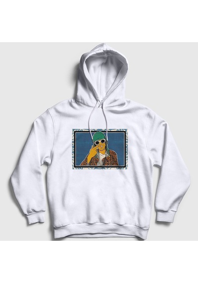 Presmono Unisex Nirvana Kurt Cobain Kapüşonlu Sweatshirt Beyaz