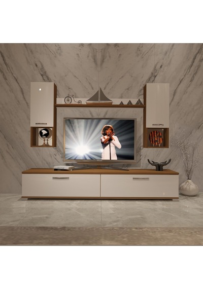 Decoraktiv Eko 5da Slm Std Tv Ünitesi Tv Sehpası - Ceviz Beyaz Ahşap - Beyaz