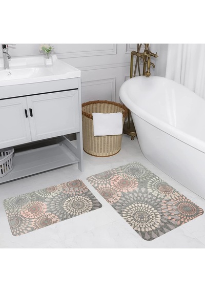 Rovigo Home Baskılı Kaymaz Taban 2 Li Banyo Paspas Takım Rvg5201-100X60-60X50 Çok Renkli