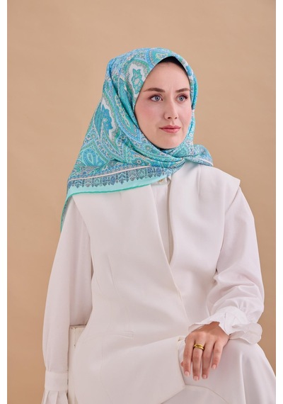 Silk Home Twill İpek Eşarp 11476-10 Su Yeşili, Mavi, Turkuaz, Beyaz