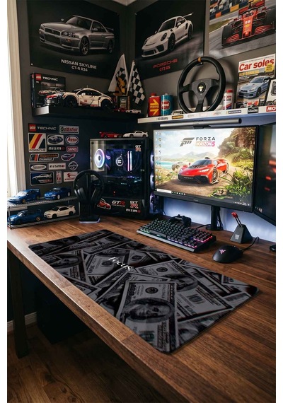 Focus Dolar Banknotları Tasarımı 40x90 Cm Oyuncu Mousepad Kaymaz Taban Büyük Boy Siyah
