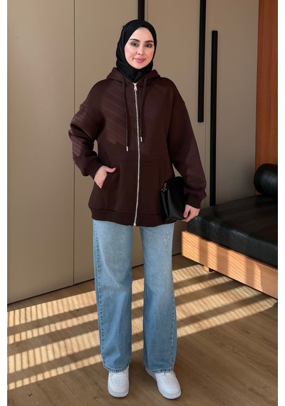 Balenbi Kadın 3 İplik İçi Polarlı Kapüşonlu Tesettür Basic Sweat Hırka 395 Kahvarengi Balenbi Kadın 3 İplik İçi Polarlı Kapüşonlu Tesettür Basic Sweat Hırka 395 Kahvarengi