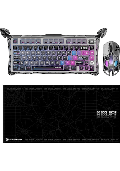 Gravastar K1 Pro Mekanik Gaming Klavye, X Kablosuz Optik Mouse Ve Mousepad Oyuncu Seti, Cyberpunk Optik