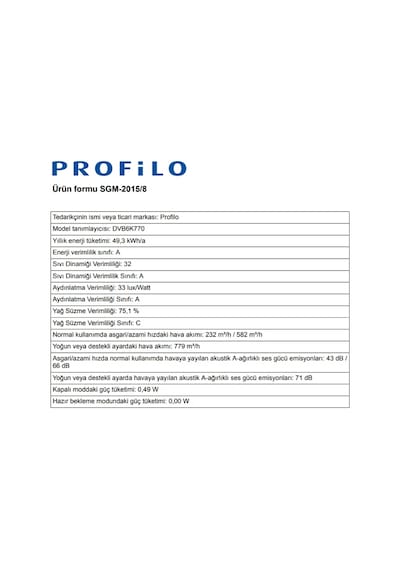 Profilo DVB6K770 Duvar Tipi Davlumbaz
