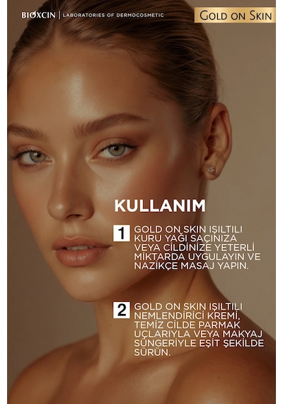 Gold On Skin Işıltılı Yüz Kremi 50 Ml + Altın Parıltılı Simli Kuru Yağ 100 Ml Seti