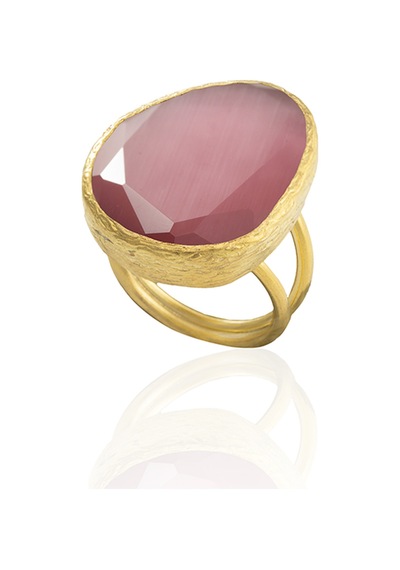 Kadir Jewellery 22 Ayar Altın Kaplama Kadın Fosil Taşlı Yüzük Pembe