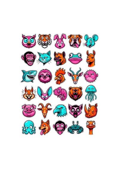 30 Adet Çılgın Pop Art Hayvan Sticker Seti - Laptop Defter Telefon İçin Çok Renkli