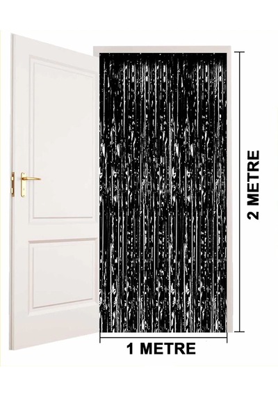 Siyah Renk Ekstra Metalize Parlak Saçaklı Arka Fon Perde İthal A Kalite 1x2 Metre "