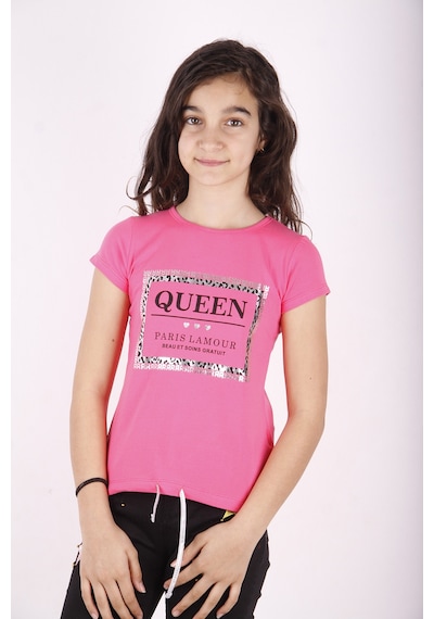 Toontoy Kids Toontoy Kız Çocuk Queen Varak Leoapar Baskılı Tişört Fuşya