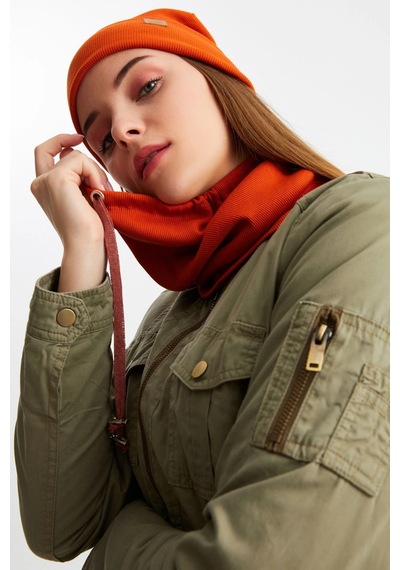 Butikgiz Kadın Balıkçı Style Pamuklu Kaşkorse Terletmez Ultra Hafif Yumuşak Bere Boyunluk Takım Kiremit