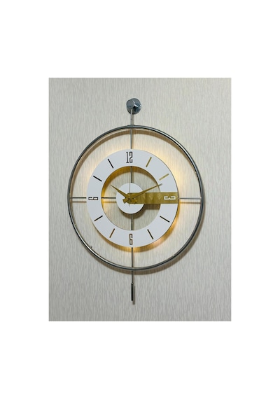 Pey Aksesuar Metal Camlı Duvar Saati Krom Toz Boya 60x80cm Büyük Boy Işıklı Gerçek Cam Duvar Saati Modern Tasarım M63-kromgrı-şeffaf-beyaz-gold