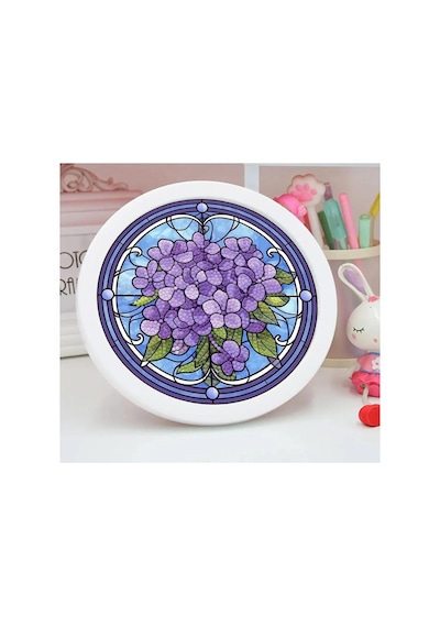 5d Elmas Taş İşleme Kiti 20x20 Cm Yuvarlak Çerçeveli Mor Menekşe Desen Diamond Painting
