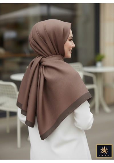 Premium Lux Original Monogram Şal İpek Vual, Yüksek Kalite, Hafif, Rahat, Şık, Tesettür, Shawl Kahverengi