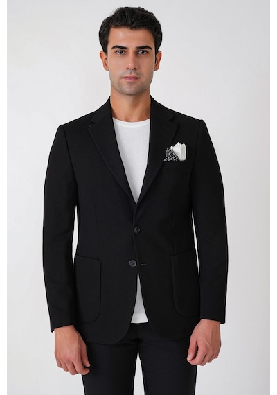 Slim Fit Torba Cepli Esnek Yünlü Siyah Ceket C 745