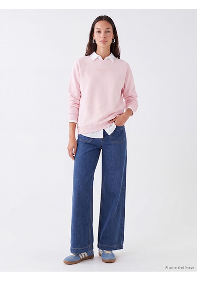 LC Waikiki Lc Waıkıkı Pembe Baskılı Oversize Kadın Sweatshirt