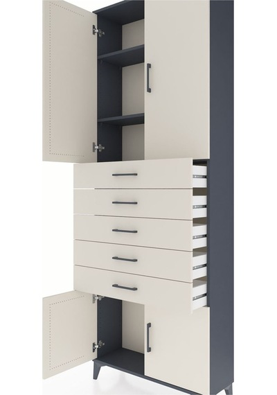 Arges Dolap 3 Raflı 5 Çekmeceli 4 Kapaklı 88x30x243 Antrasit-... Antrasit