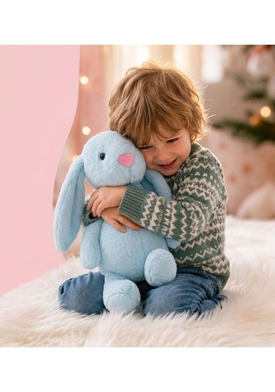 Uyku Arkadaşım Papyonlu Uzun Kulak Bunny Peluş Tavşan 65 Cm Mavi 001 - Beyaz