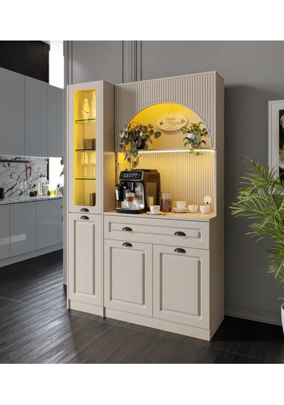 Siena Kum Beji Midi Sol Vitrinli 130 Cm Komple Mdf Led Aydınlatmalı Kahve Köşesi