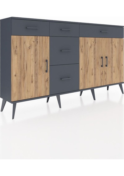 Arges Konsol 2 Raflı 5 Çekmeceli 3 Kapaklı 176x30x99 Antrasit-çam/antrasit Atlas Çam/antrasıt - Antrasıt