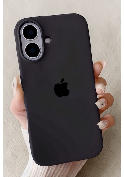 Iphone 16 Uyumlu Kılıf Logolu Lansman Soft Yumuşak Içi Kadife Silikon Kapak Siyah