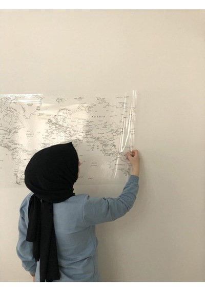 Dünya Haritası Yazı Tahtası Akıllı Kağıt Tahta Yapışkansız Tutuna-Şeffaf