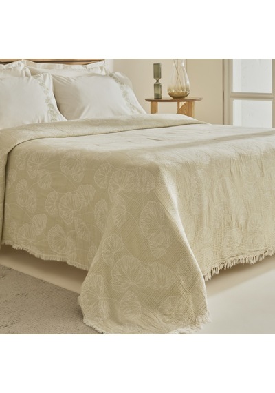 Karaca Home Ginkgo Leaf Müslin Nakışlı Çift Kişilik Pike Takımı Adaçayı Adaçayı
