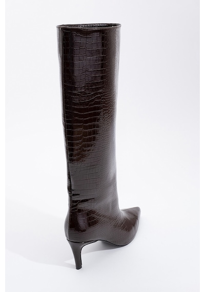 Luvishoes Luvi Shoes Camila Kahve Baskı Kadın Topuklu Çizme Kahve Kroko