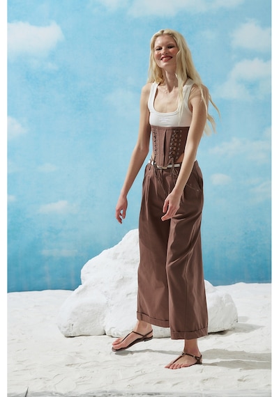 Sagaza Studio Ss6153 Kemerli Cep Detaylı Bol Pantolon Kahve