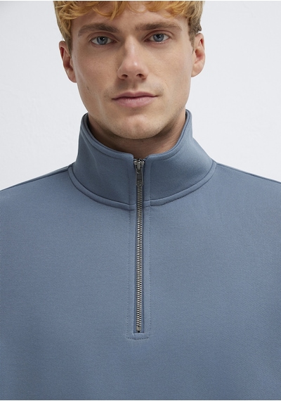 Mavi - Yarı Fermuarlı Mavi Basic Sweatshirt 0s10419-80889 Mavi