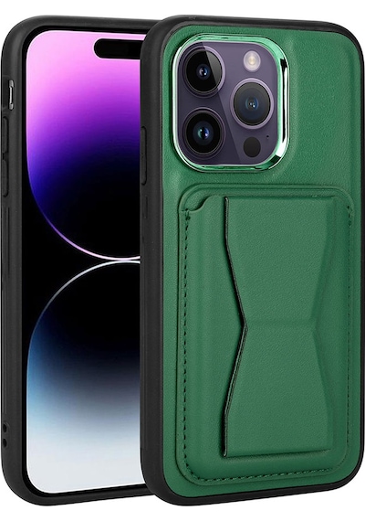 Apple iPhone 14 Pro Uyumlu Kartlıklı Standlı Pu Deri Memo Kılıf-koyu Yeşil Koyu Yeşil Koyu Yeşil