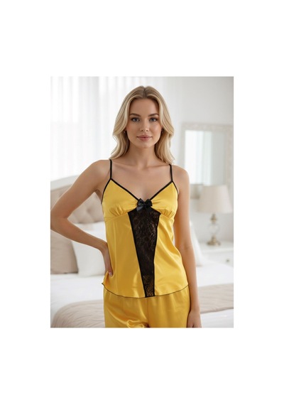 Sistina Sarı - 105 - Saten Babydoll Şortlu Takım - 290 - - Myceshop - Beden S/m