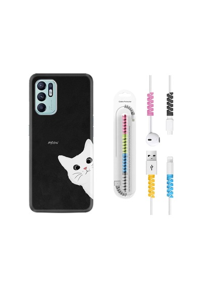 Oppo Reno6 Kılıf Kablo Koruyuculu Çılgın Kedi 1895