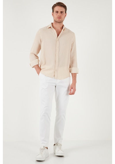 Buratti Çizgili Regular Fit Pamuklu Uzun Kollu Erkek Gömlek Cf25S129721 Vizon