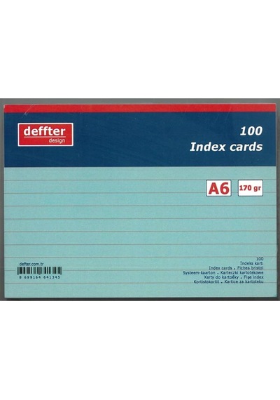 Deffter A6 Çizgili Index Kartı Mavi