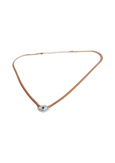 İtalyan Balıksırtı Zincirli Opal Göz Gümüş Kolye Rose Gold
